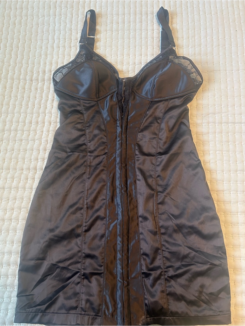 Urban Outfitters Black Satin Shapewear Slip with Lace